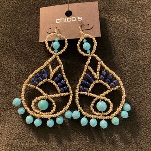 0051-Chico's Gold and Turquoise Statement Earrings